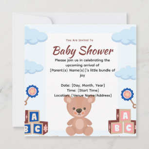 Cute Teddy Bear Baby Shower Invitation