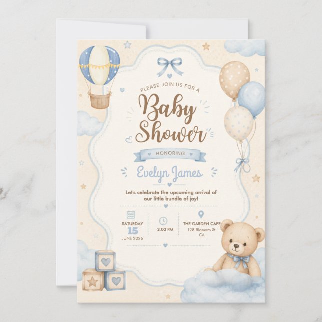 Cute Teddy Bear Baby Shower Invitation (Front)