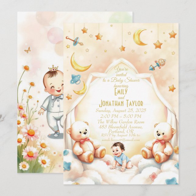 Cute Teddy Bear Baby Shower Invitation  (Front/Back)