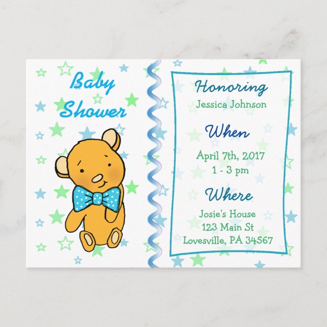 Cute Teddy Bear Baby Shower Invitation (Front)
