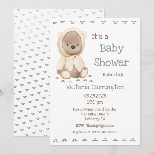 Cute Teddy Bear Baby Shower Invitation (Front/Back)