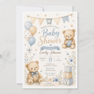 Cute Teddy Bear Baby Shower Invitation