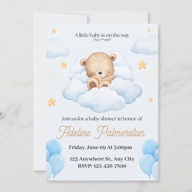 Cute Teddy Bear Baby Shower Invitation  (Front)