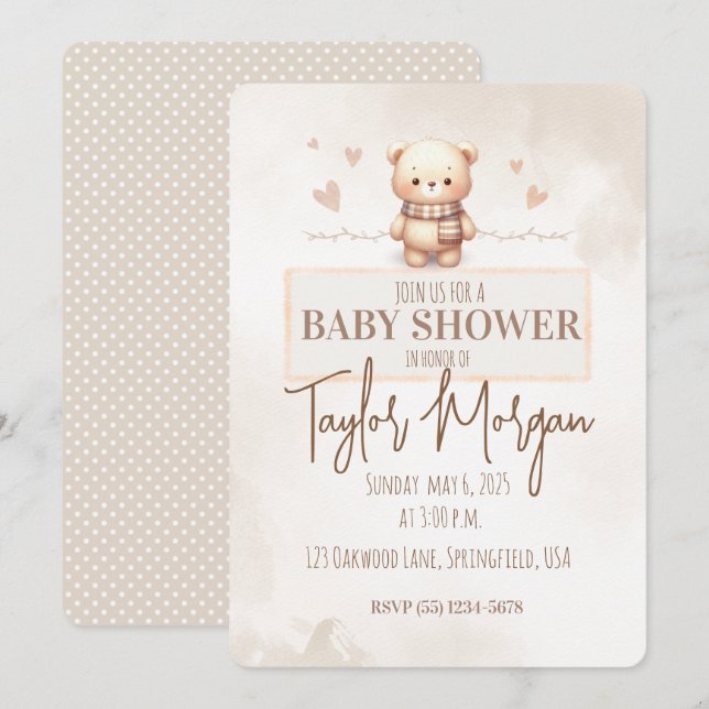 Cute Teddy Bear Baby Shower  Invitation (Front/Back)