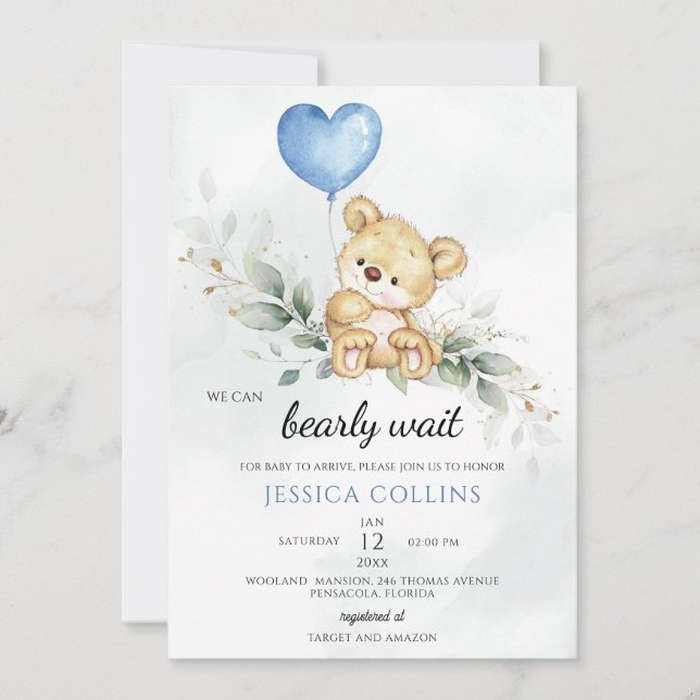 Cute Teddy Bear Baby Shower Invitation (Front)