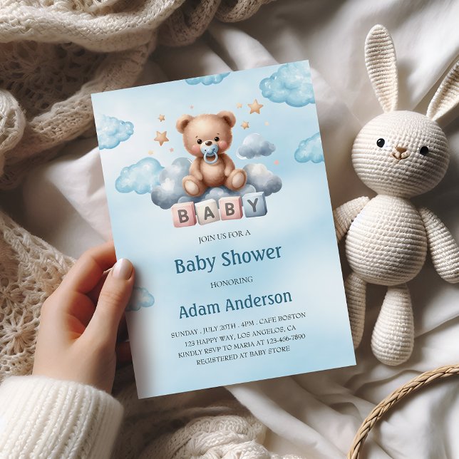 Cute Teddy Bear Baby Shower Invitation – Baby Boy  (Creator Uploaded)