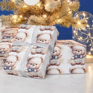 Cute Teddy Bear Baby Shower It's a Boy Watercolor Wrapping Paper