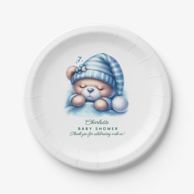 Cute Teddy Bear Baby Shower Paper Plate (Front)