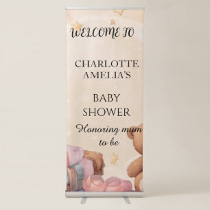 Cute Teddy Bear Baby Shower Retractable Banner