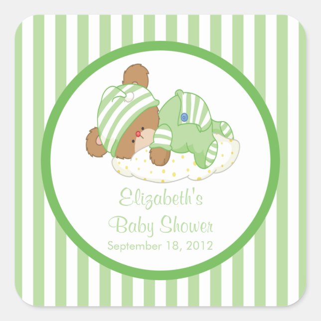 Cute Teddy Bear Baby Shower Square Sticker! Square Sticker (Front)