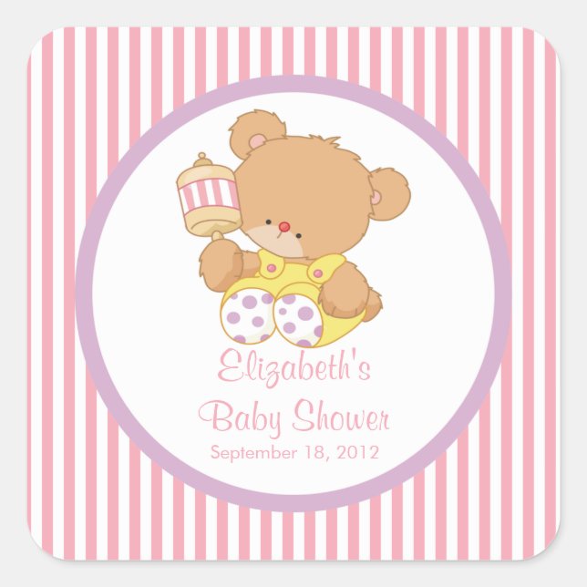 Cute Teddy Bear Baby Shower Square Sticker! Square Sticker (Front)