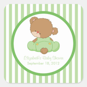 Cute Teddy Bear Baby Shower Square Sticker! Sticker