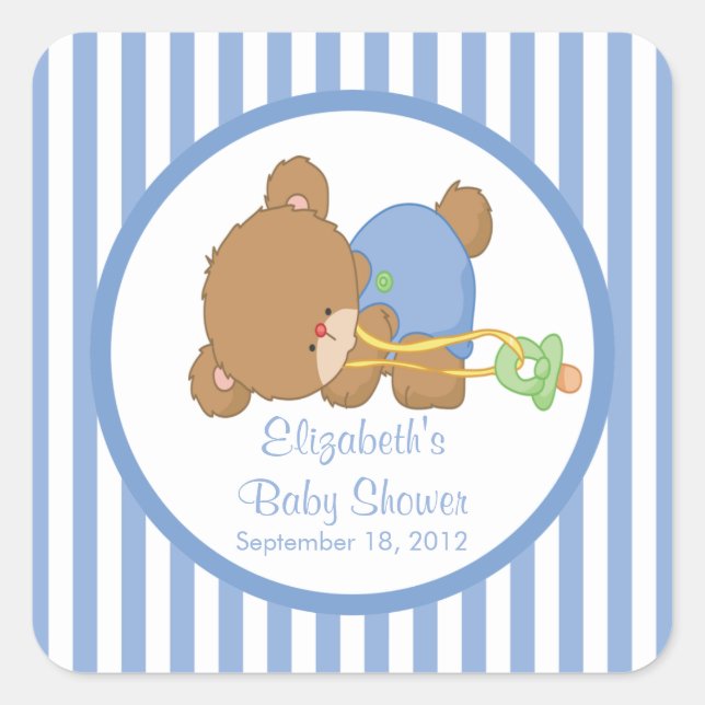 Cute Teddy Bear Baby Shower Square Sticker! Sticker (Front)