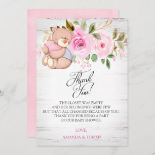 Cute Teddy Bear Baby Shower Thank You Card