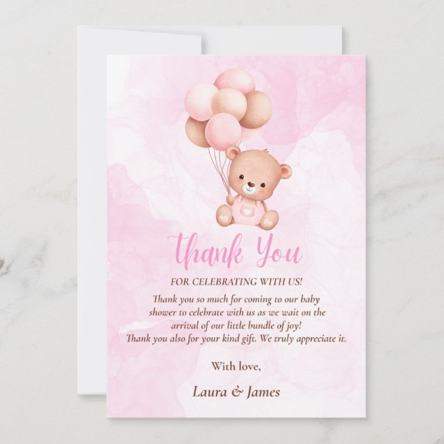 Cute Teddy bear Baby Shower Thank You card (Front)