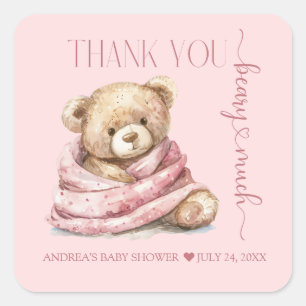 Cute Teddy Bear Baby Shower Thank You Square Sticker