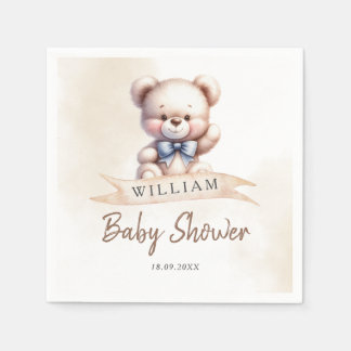 Cute Teddy Bear Baby Shower Watercolor Custom Napkin