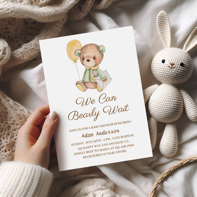 Cute Teddy Bear Baby Shower – We Can Bearly Wait  Invitation (Creator Uploaded)