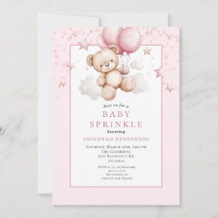 Cute Teddy Bear Baby Sprinkle with Pink Balloons Invitation