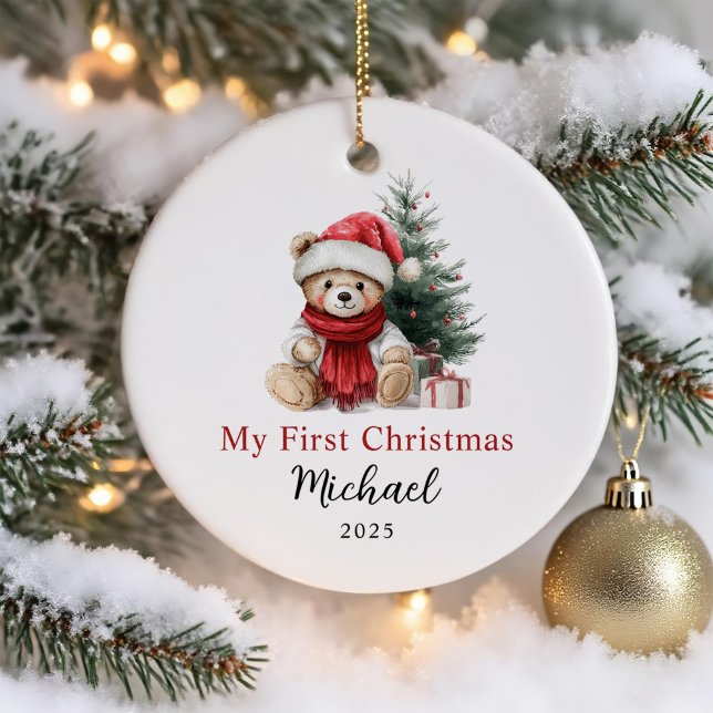 Cute Teddy Bear Baby's First Christmas Ceramic Tree Decoration (Creator Uploaded)