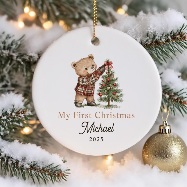 Cute Teddy Bear Baby's First Christmas Ceramic Tree Decoration (Creator Uploaded)