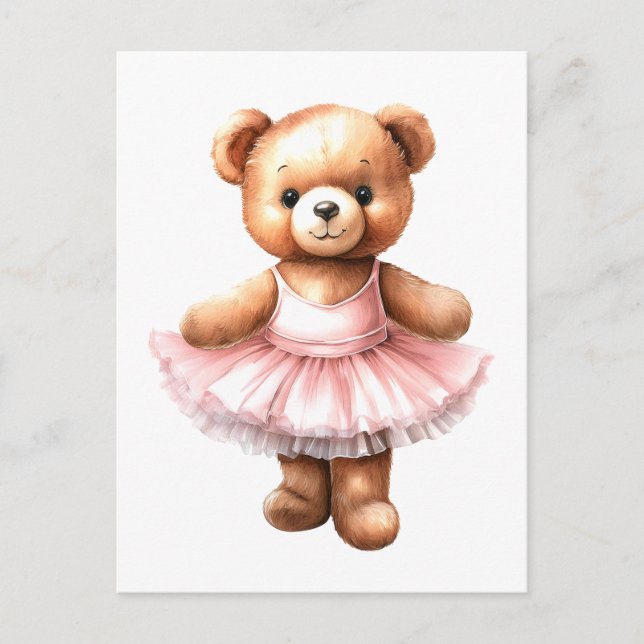 Cute teddy bear ballerina dancing ballet holiday postcard (Front)