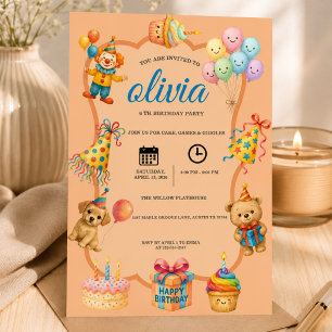 cute teddy bear & balloon 6th birthday party invitation