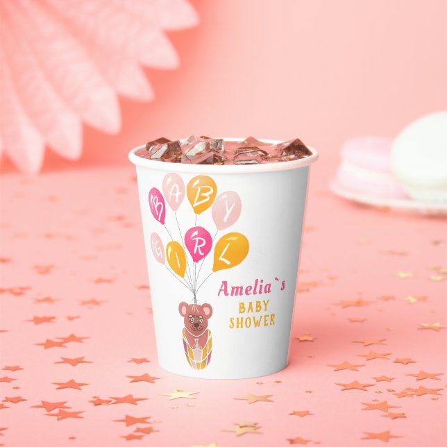 Cute Teddy Bear Balloon Baby Girl Baby Shower Paper Cups (Insitu)