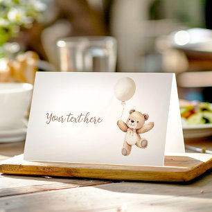 Cute Teddy Bear Balloon Baby Shower Food Tent Place Card