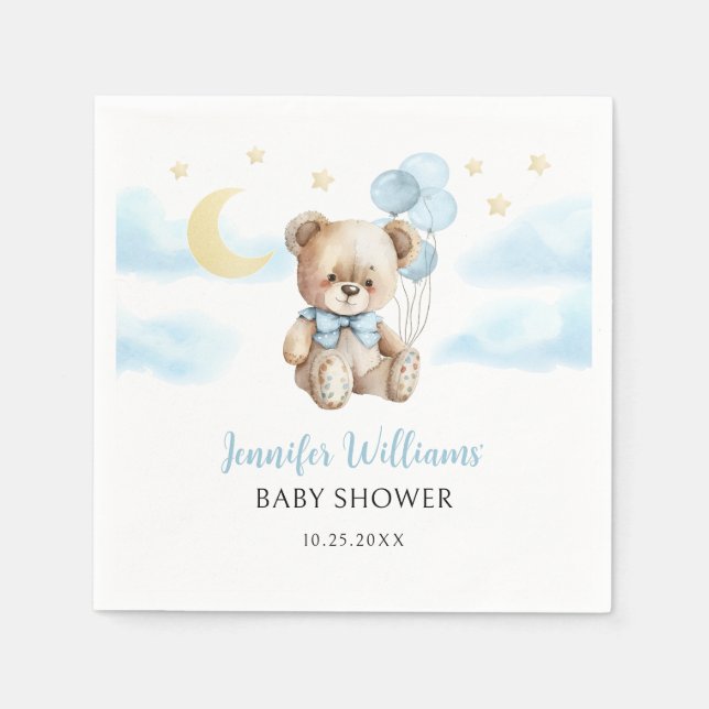Cute Teddy Bear Balloon Baby Shower Paper Napkins (Front)