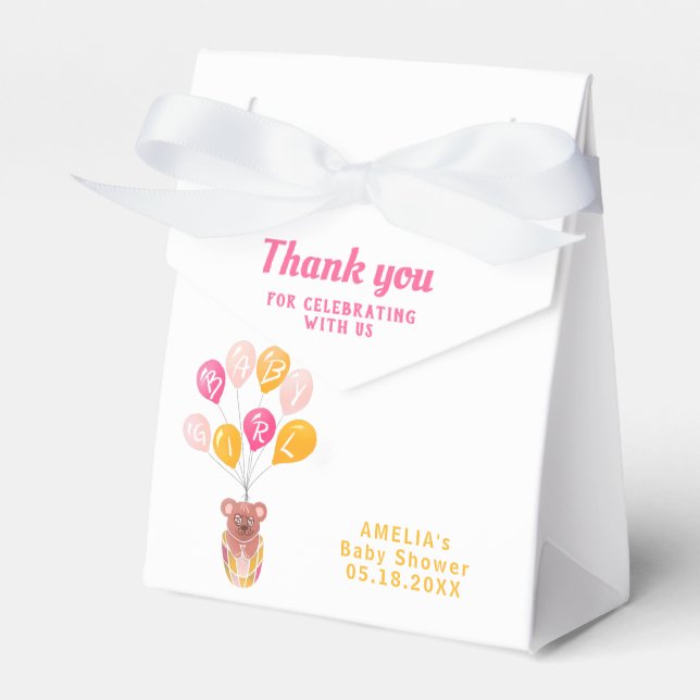 Cute Teddy Bear Balloon Baby Shower Thank you Favour Box (Front Side)