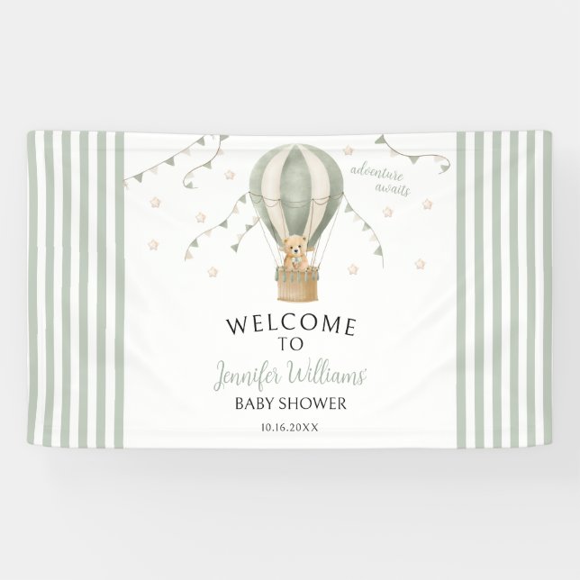 Cute Teddy Bear Balloon Baby Shower Welcome Banner (Horizontal)