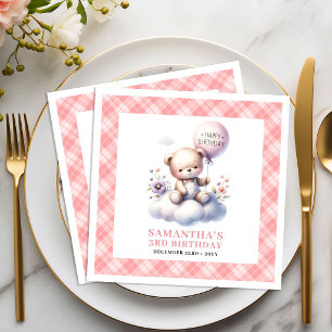 Cute Teddy Bear Balloon Floral Fun girl birthday  Napkin