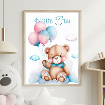 Cute Teddy Bear Balloons Animal Print