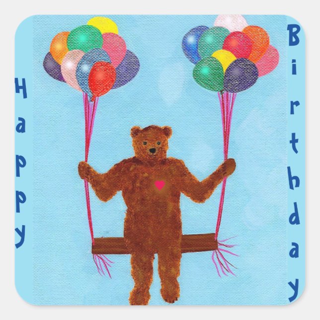 Cute Teddy Bear Balloons Birthday Stickers (Front)