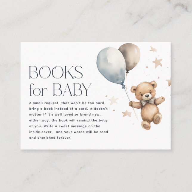 Cute Teddy Bear & Balloons Boy Books for Baby Enclosure Card (Front)