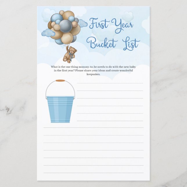 Cute teddy bear balloons Bucket List First Year (Front)
