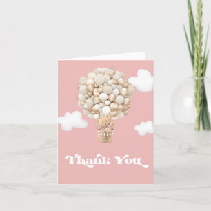 Cute Teddy Bear Balloons Girl Baby Shower Thank You Card