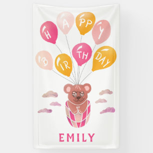 Cute Teddy Bear Balloons Girl Birthday Party  Banner