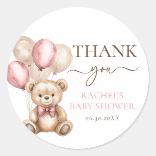 Cute Teddy Bear Balloons   Pink Girl Baby Shower Classic Round Sticker
