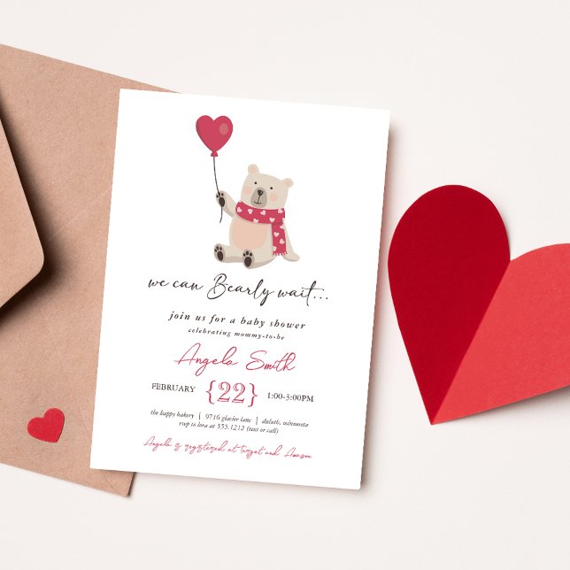 Cute Teddy Bear Bearly Wait Baby Shower Invitation (Creator Uploaded)