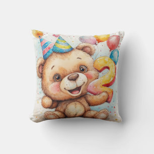 Cute Teddy Bear Birthday Celebration Cushion