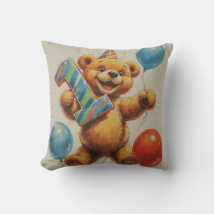 Cute Teddy Bear Birthday Celebration Cushion
