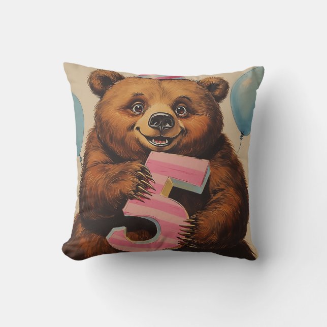Cute Teddy Bear Birthday Celebration Cushion (Front)