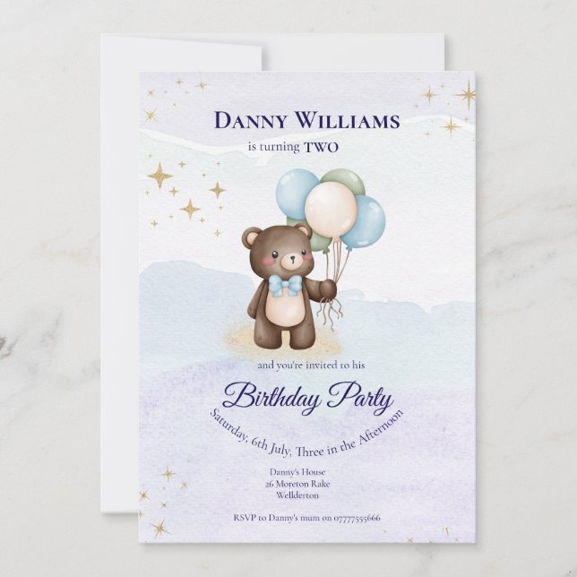 Cute Teddy Bear Birthday Party Invitation (Front)