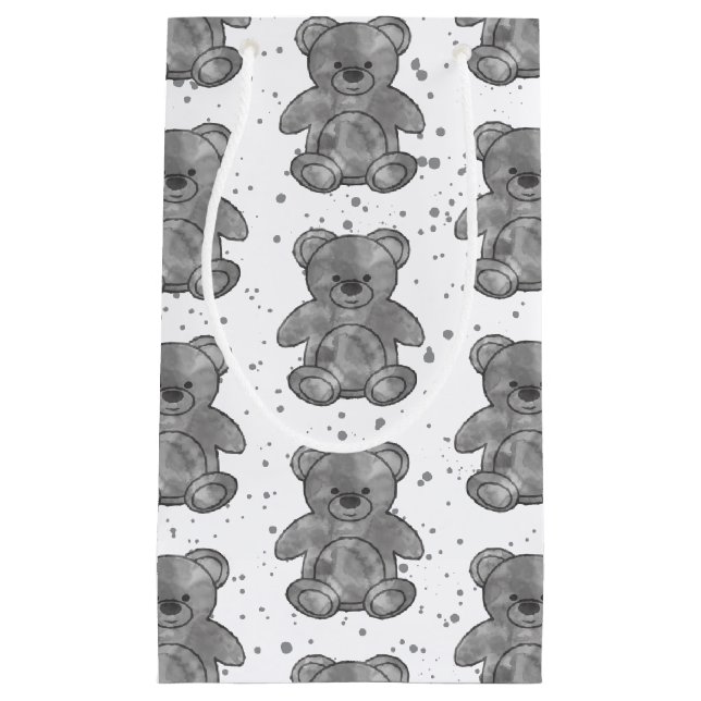 Cute Teddy Bear Black and White Custom Small Gift Bag (Front)