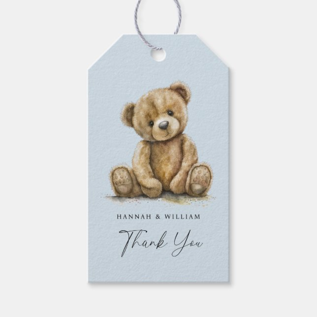 Cute Teddy Bear Blue Baby Boy Baby Shower Gift Tags (Front)