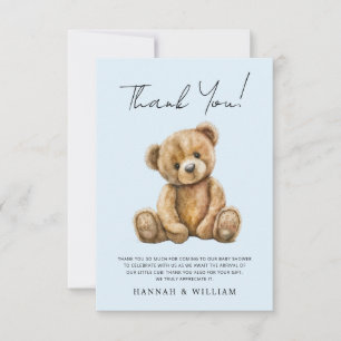 Cute Teddy Bear Blue Baby Boy Baby Shower Thank You Card