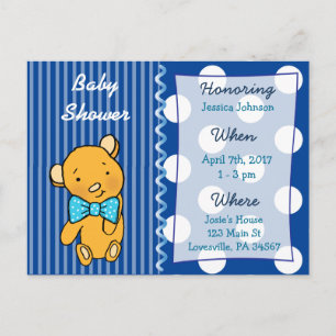 Cute Teddy Bear Blue Baby Shower Invitation Postcard