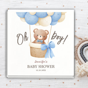 Cute Teddy Bear Blue Balloon Boy Baby Shower Napkin